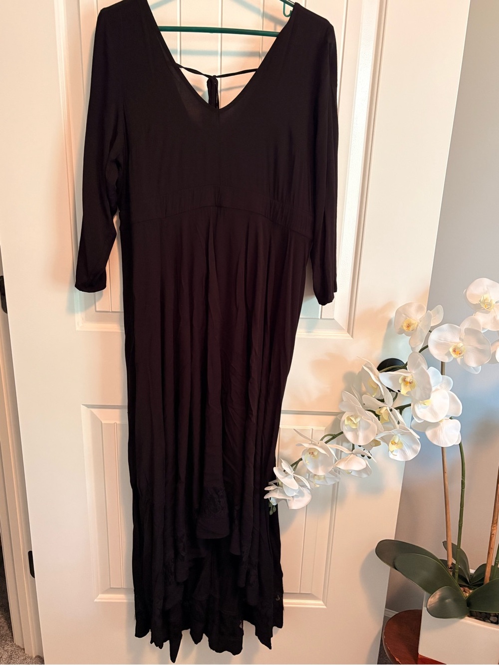 Torrid Black Lace Trim Hi Low Maxi Dress 3/4 Sleeve Plus Size 1
